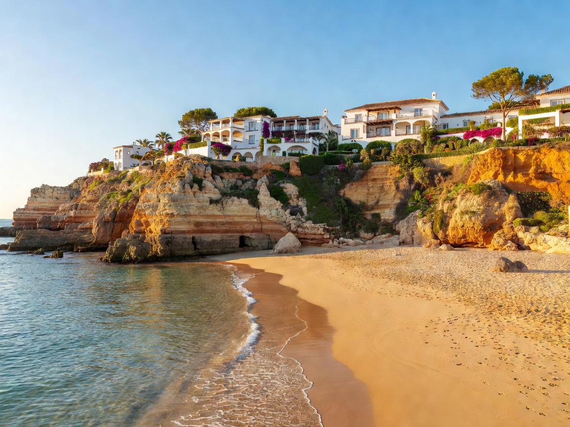 Vila Vita Parc clifftop resort over golden sandy beach in Algarve Portugal