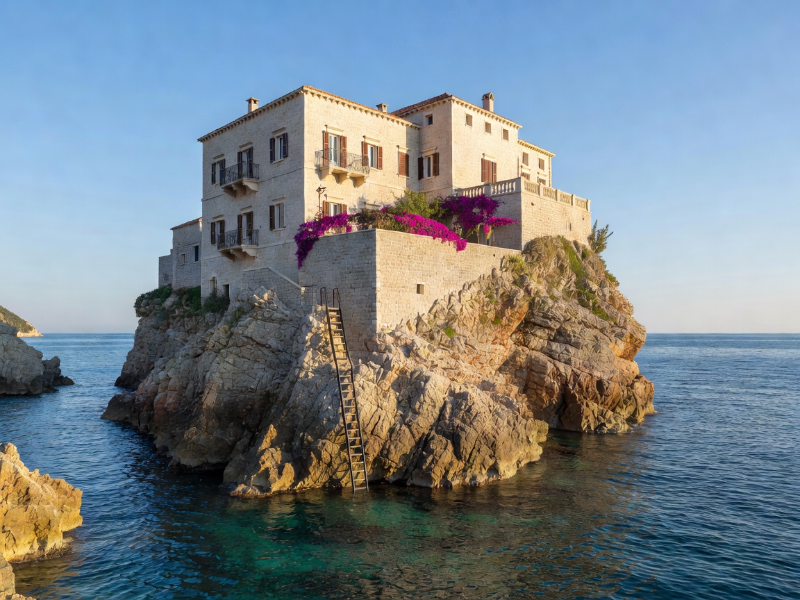 Villa Dubrovnik cliffside luxury hotel with sea ladder in Dubrovnik Croatia